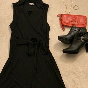 Black Stretch Faux Wrap Dress
